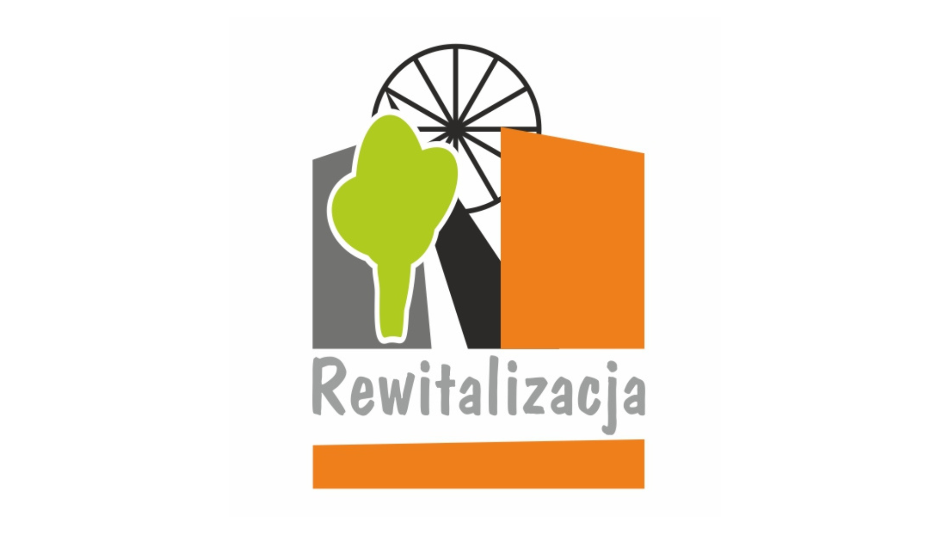 Logotyp: symbole drzewa i szybu kopalnianego, napis "rewitalizacja".