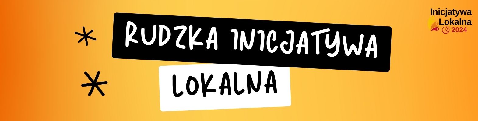 Tekst "Rudzka Inicjatywa Lokalna", logo Rudy Śląskiej.