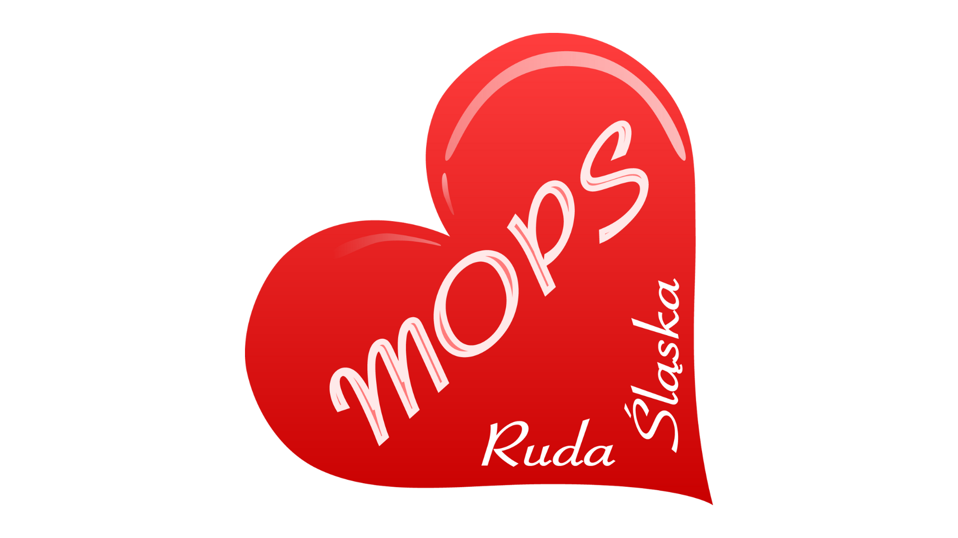 Czerwone serce z białym napisem "MOPS Ruda Śląska".