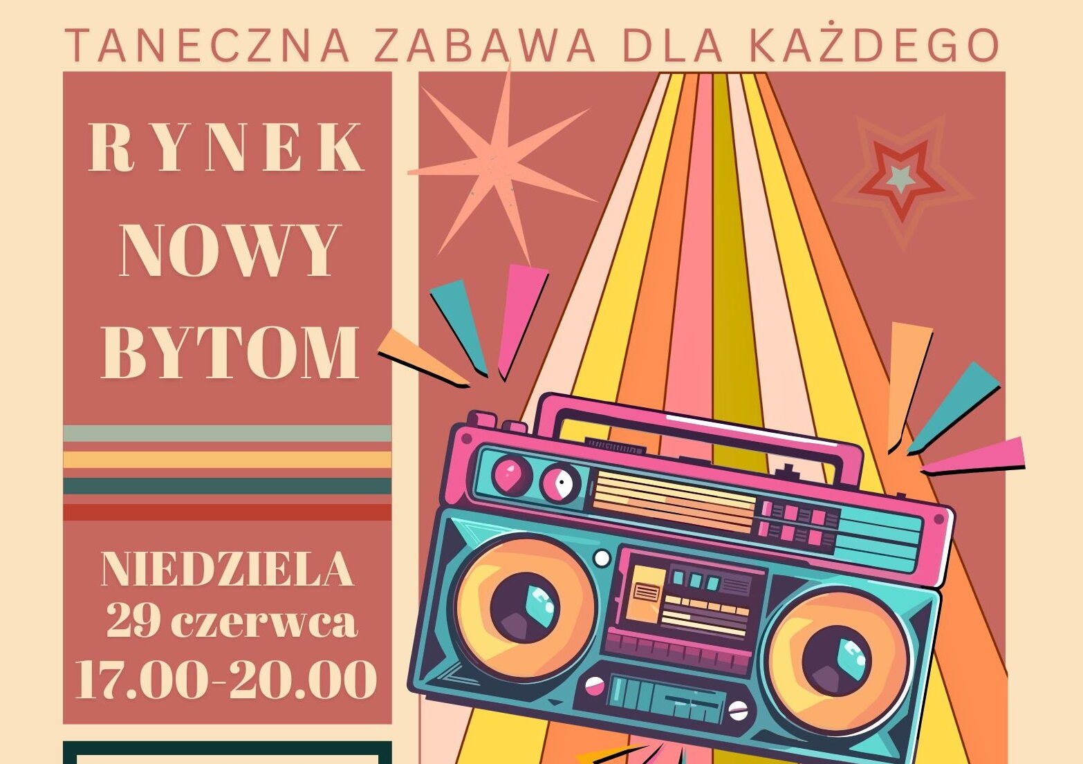 Grafika zapowiadająca potańcówkę na rynku.