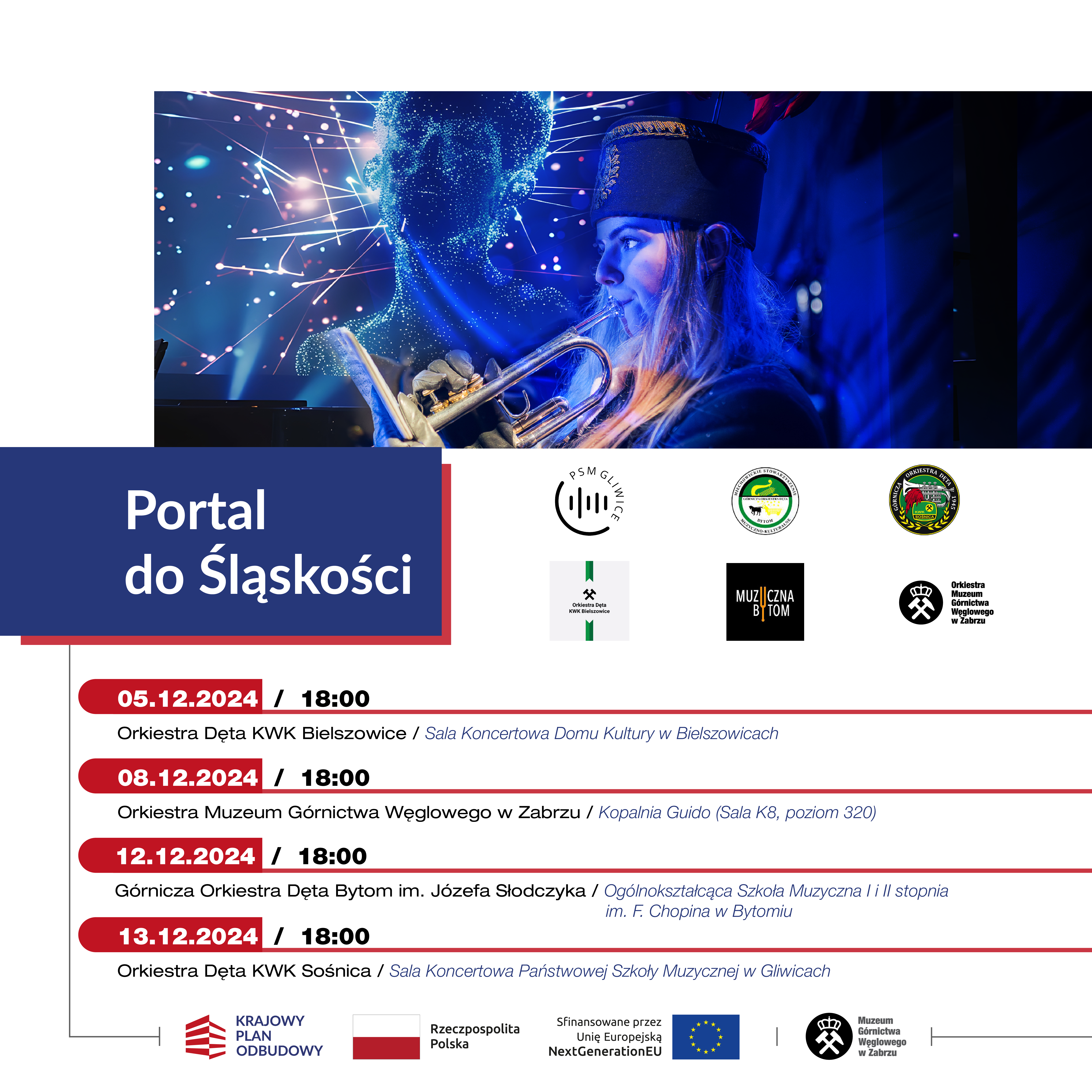 Grafika zapowiadająca koncerty orkiestr dętych.