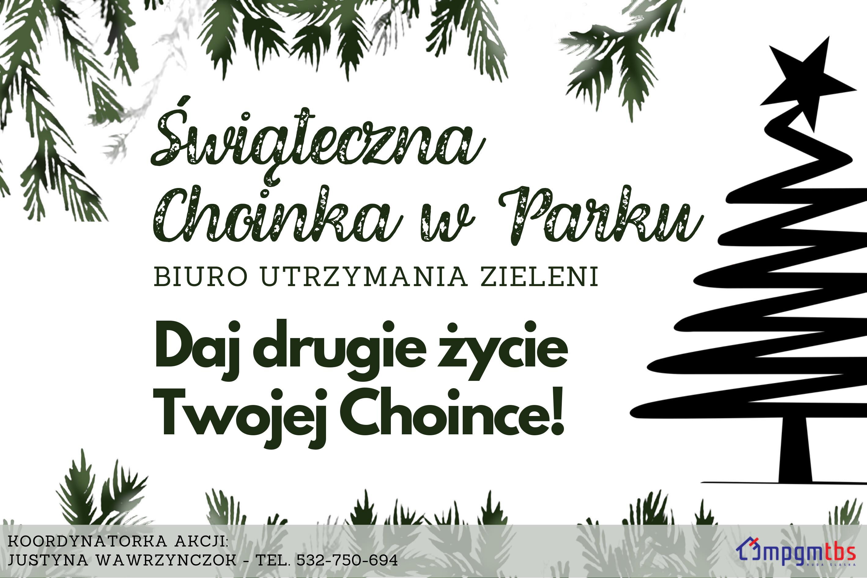 Grafika zapowiadająca akcję zbierania choinek.