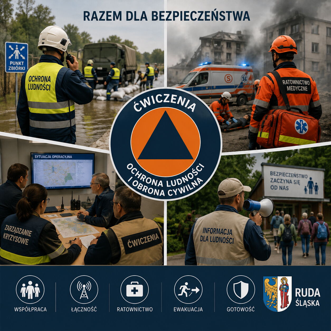 grafika przedstawia ćwiczenia obrony cywilnej