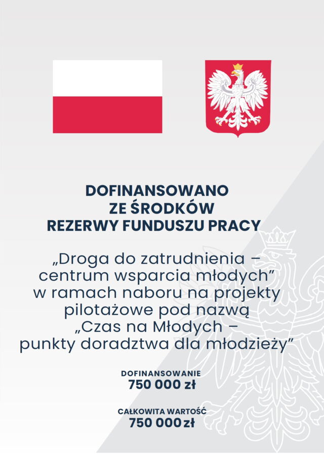 Flaga oraz godło Polski na szarym tle. Informacja o dofinansowaniu ze środków budżetu państwa.