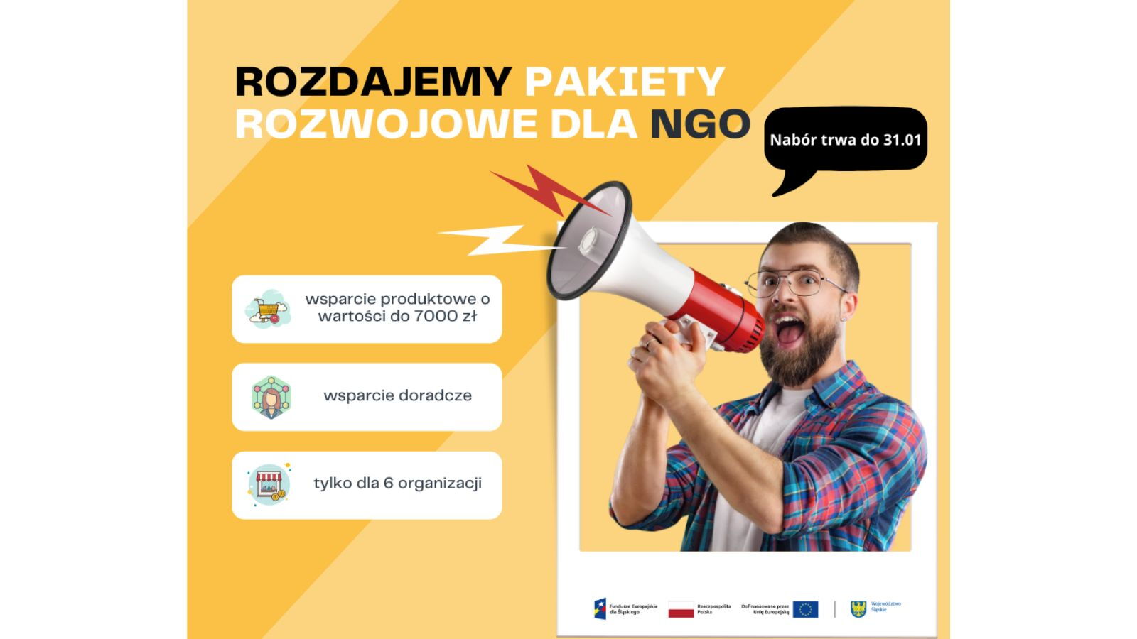 Grafika informująca o naborze na pakiety rozwojowe dla NGO.