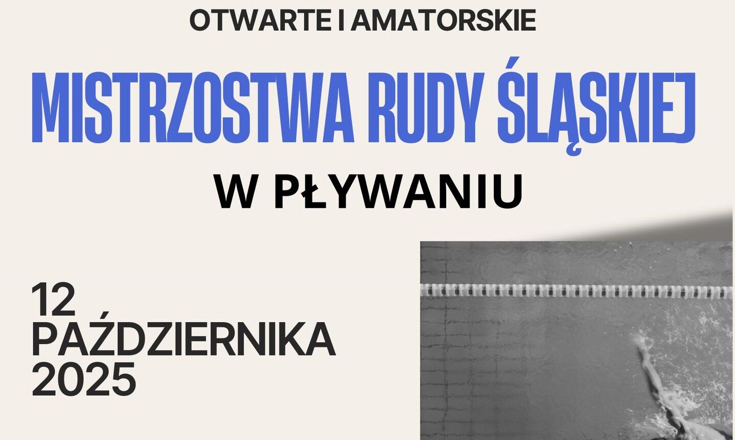 Grafika zapowiadajaca zawody pływackie.
