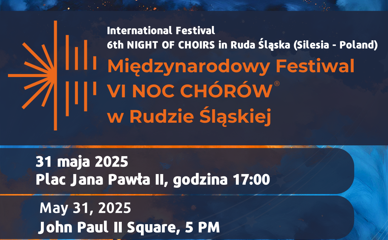Międzynarodowy Festiwal VI Noc Chórów w Rudzie Śląskiej, 31 maja 2025, plac Jana Pawła II, godzina 17:00