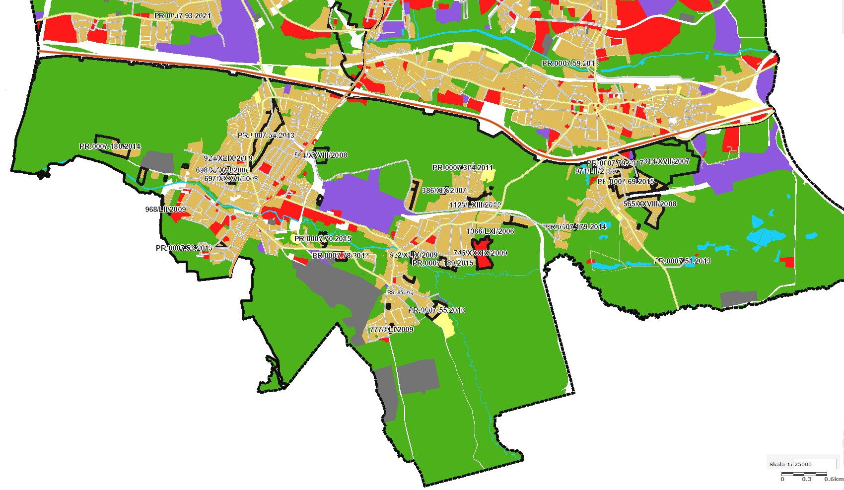 Grafika przedstawiająca południową część miasta.