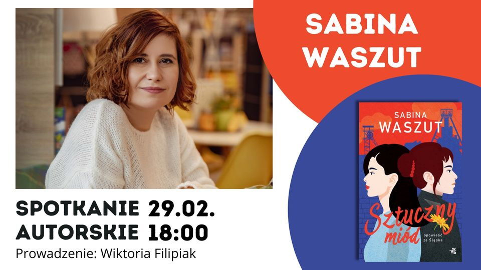 Grafika zapowiadająca spotkanie z Sabina Waszut.