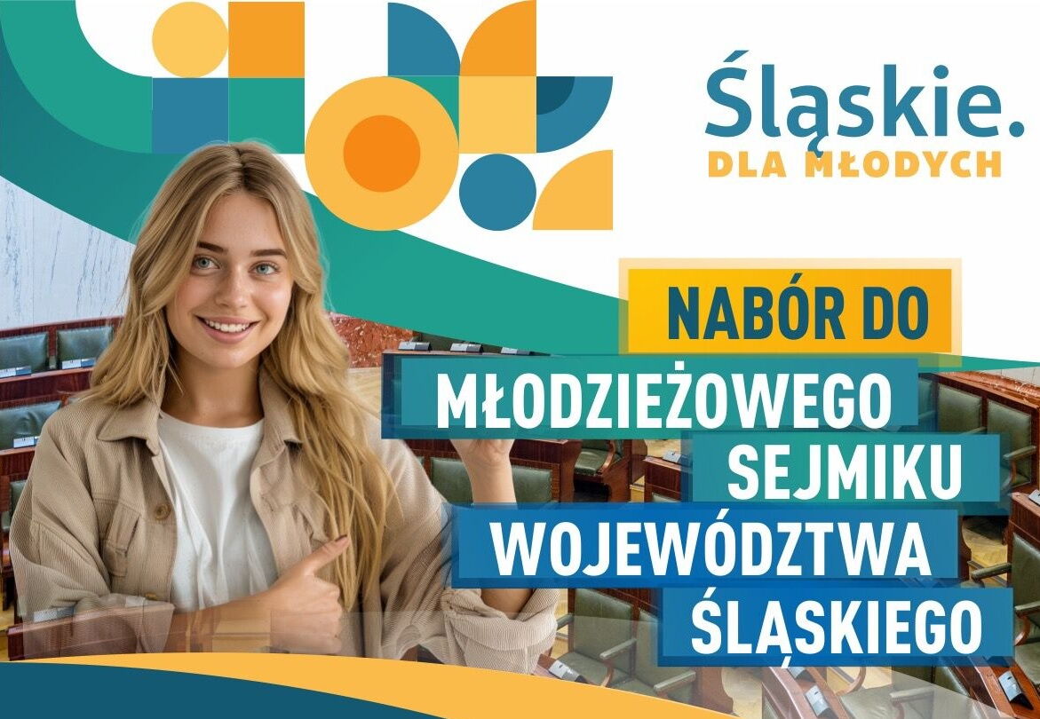 Nabór do młodzieżowego sejmiku województwa śląskiego - na plakacie dziewczyna z podniesioną ręką.