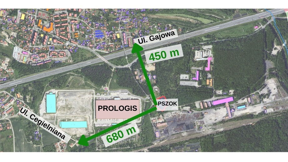Mapa z zaznaczoną lokalizacją Punktu Selektywnego Zbierania Odpadów Komunalnych przy ulicy Kalinowej.