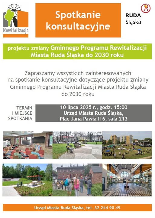 zaproszenie na konsultacje dotyczące Gminnego Programu Rewitalizacji, zdjęcia miasta Ruda Śląska, m.in. Stacji Biblioteka