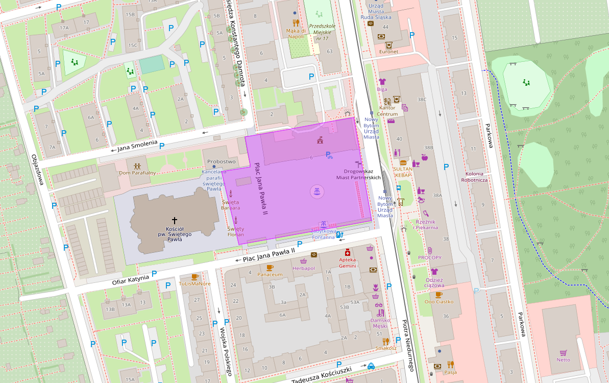 mapa Placu Jana Pawła II i okolicy