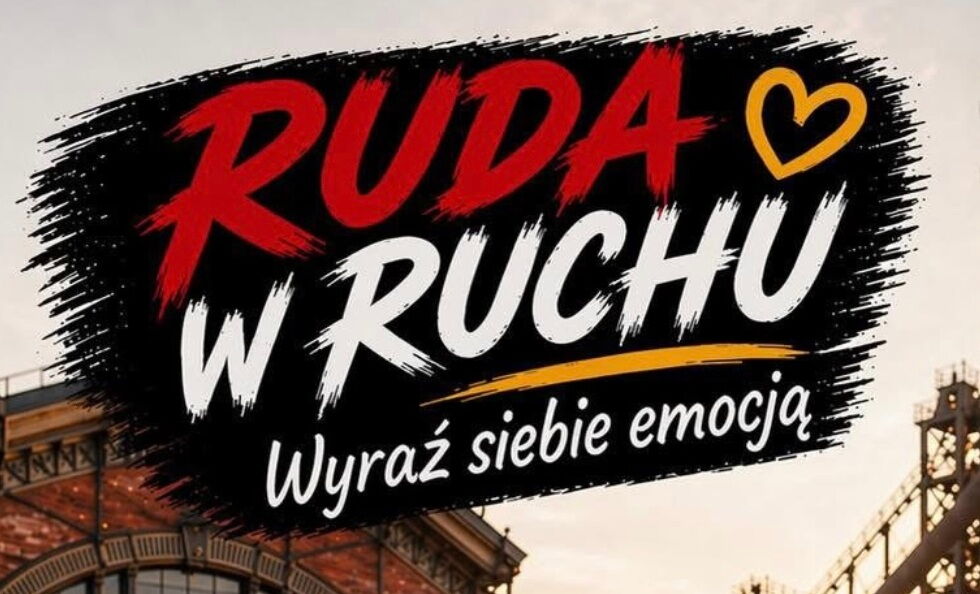 grafika zapowiadająca warsztaty napis ruda w ruchu wyraź siebie emocja na tle zabytków