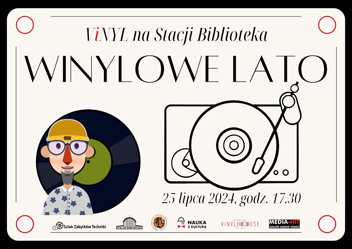 Grafika zapowiadająca "Winylowe lato" w Stacji Biblioteka.