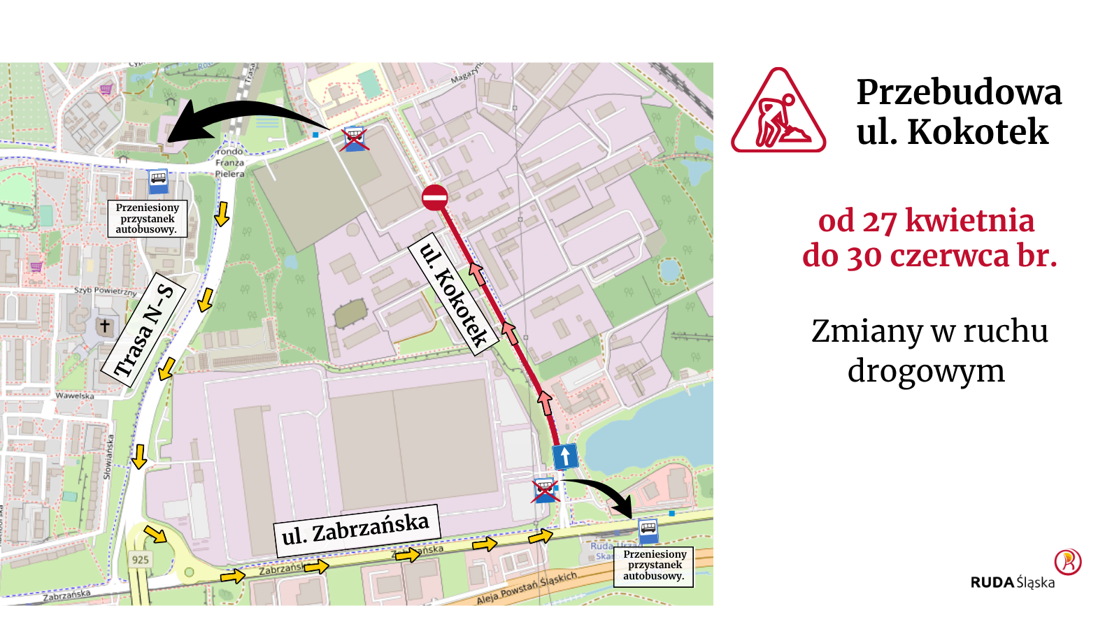mapa objazdów na ul. Kokotek