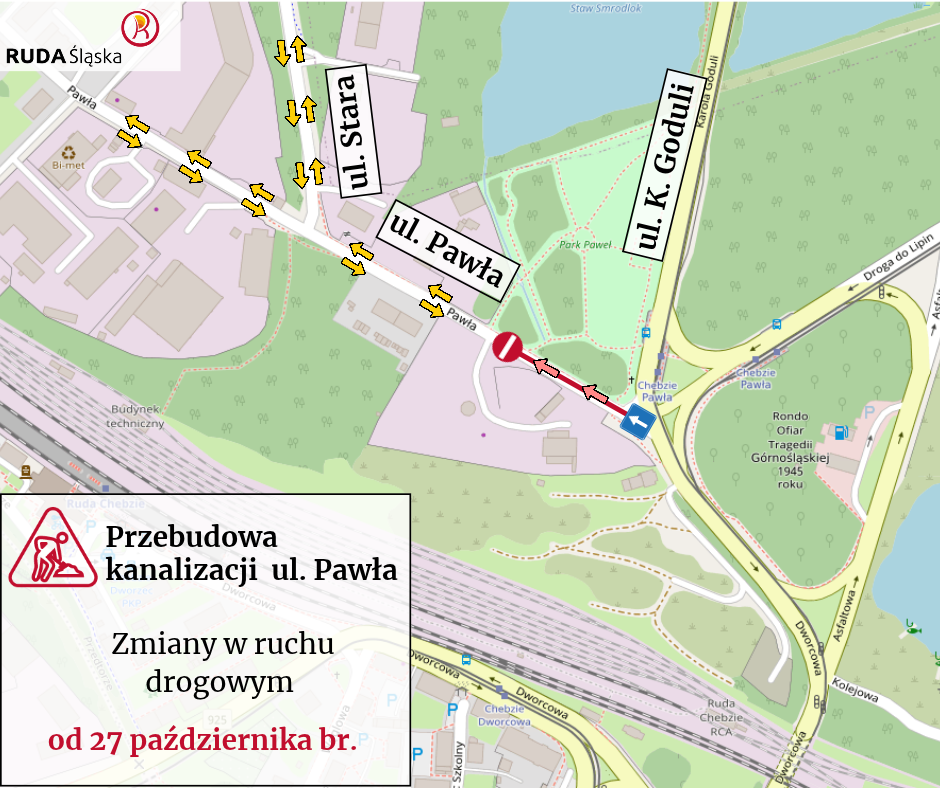 Mapka przedstawia ul. Pawła i zasady ruchu drogowego