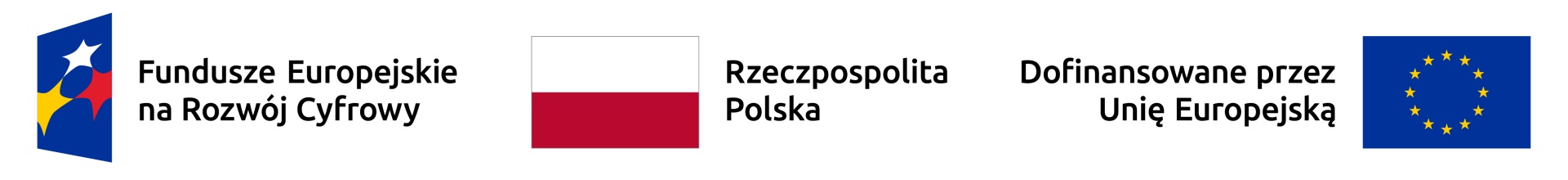 Logotypy: Fundusze Europejskie na Rozwój Cyfrowy, Rzeczpospolita Polska, Dofinansowane przez Unię Europejską