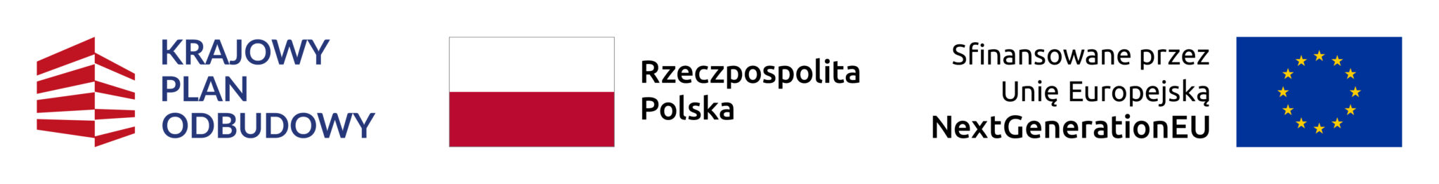 Logotypy: Krajowy Plan Odbudowy, Rzeczpospolita Polska, Sfinansowane przez Unię Europejską NextGenerationEU