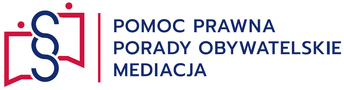 Logo zawierające znak paragrafu, tekst "pomoc prawna, porady obywatelskie, mediacja".