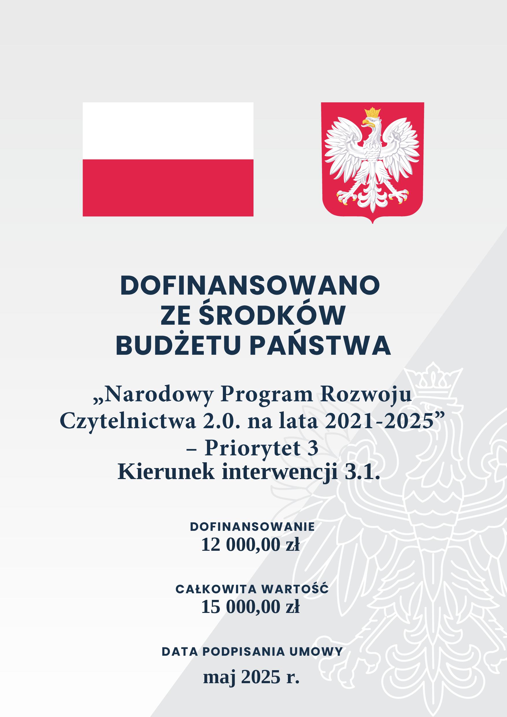Tablica informująca o dofinansowaniu ze środków budżetu państwa.