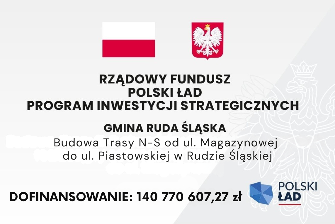Flaga Polski, godło Polski, tekst "Rządowy Fundusz Polski Ład Program Inwestycji Strategicznych", informacja o dofinansowaniu.