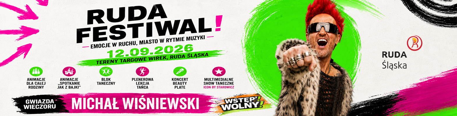 Zapowiedź wydarzenia - Ruda Festiwal. Gwiazda Michał Wiśniewski. Termin - 12 września.