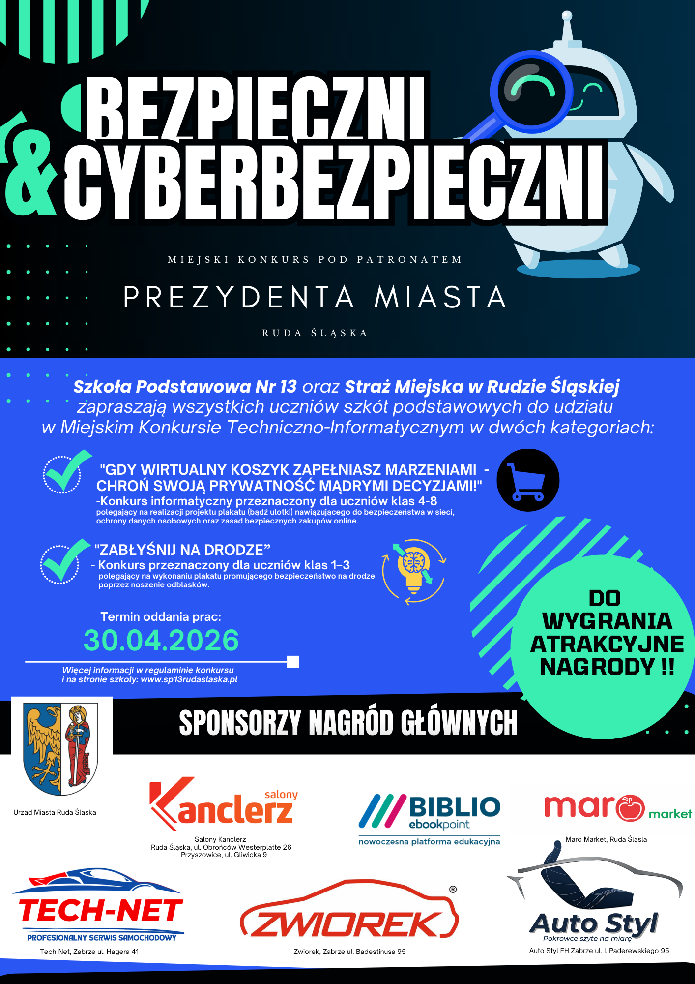 Plakat zapowiadający konkurs "Bezpieczni&Cyberbezpieczni" 2026.