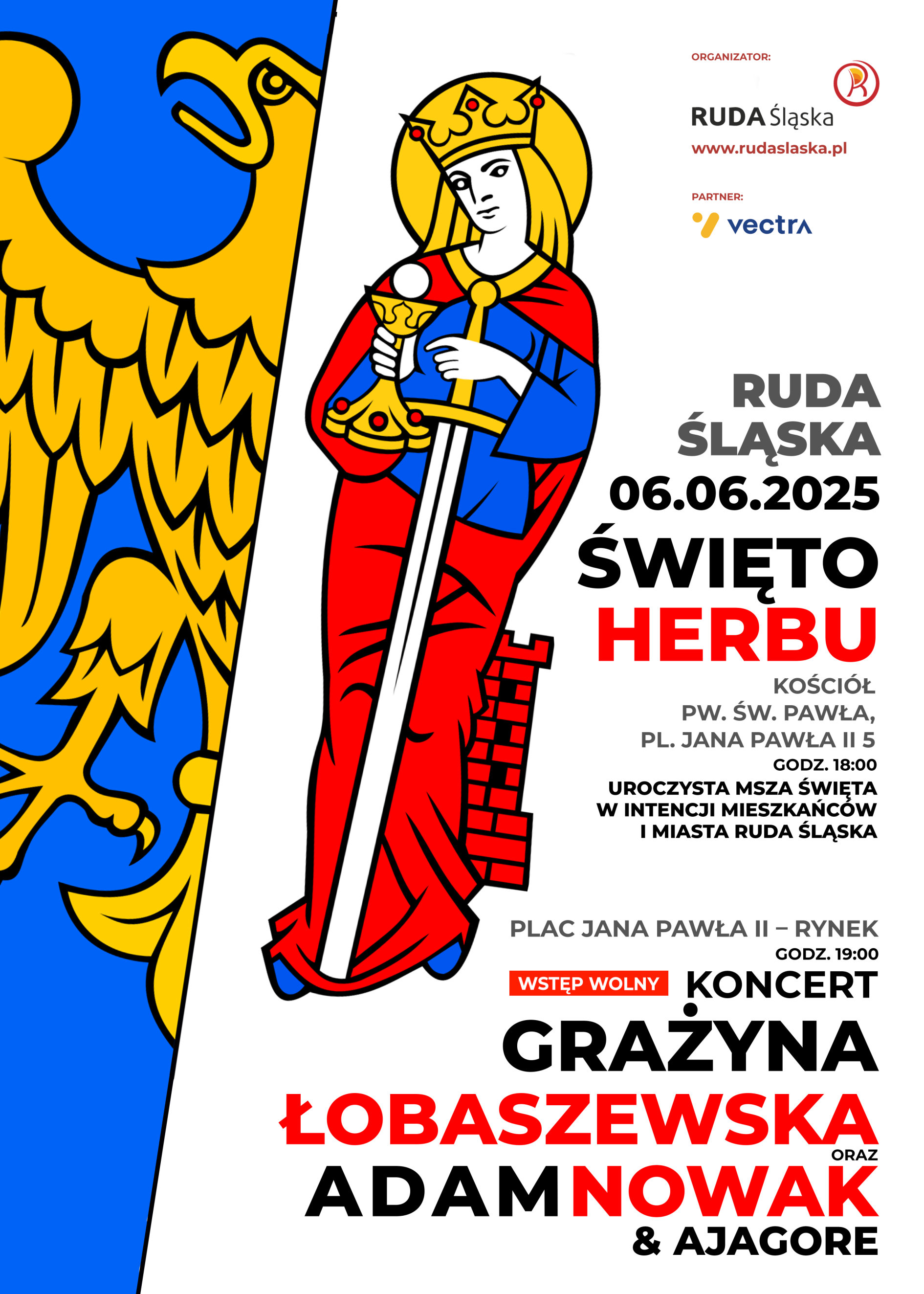 Plakat zapowiadający święto herbu 06.06.2025. Na grafice widać świętą Barbarę i fragment orła.