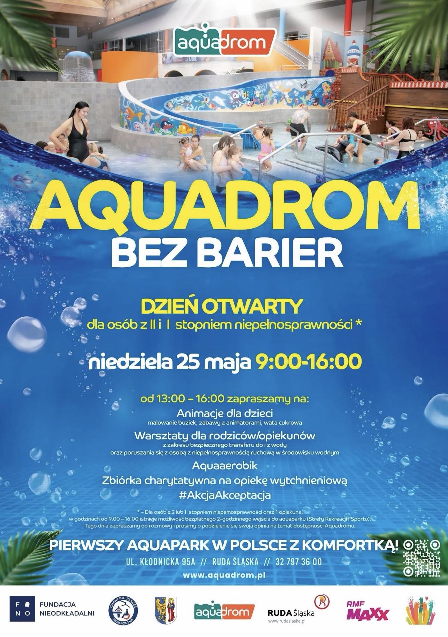 Grafika zapowiadająca dzień otwarty w Aquadromie.