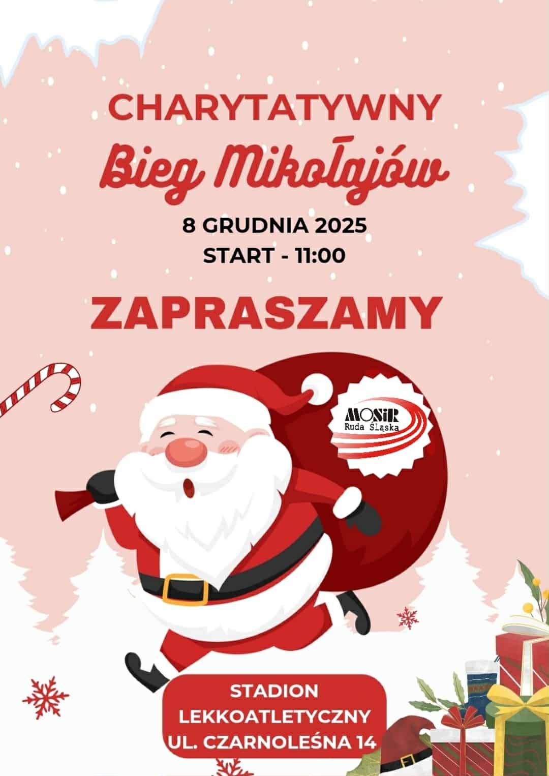 Grafika zapowiadająca Bieg Mikołajów.