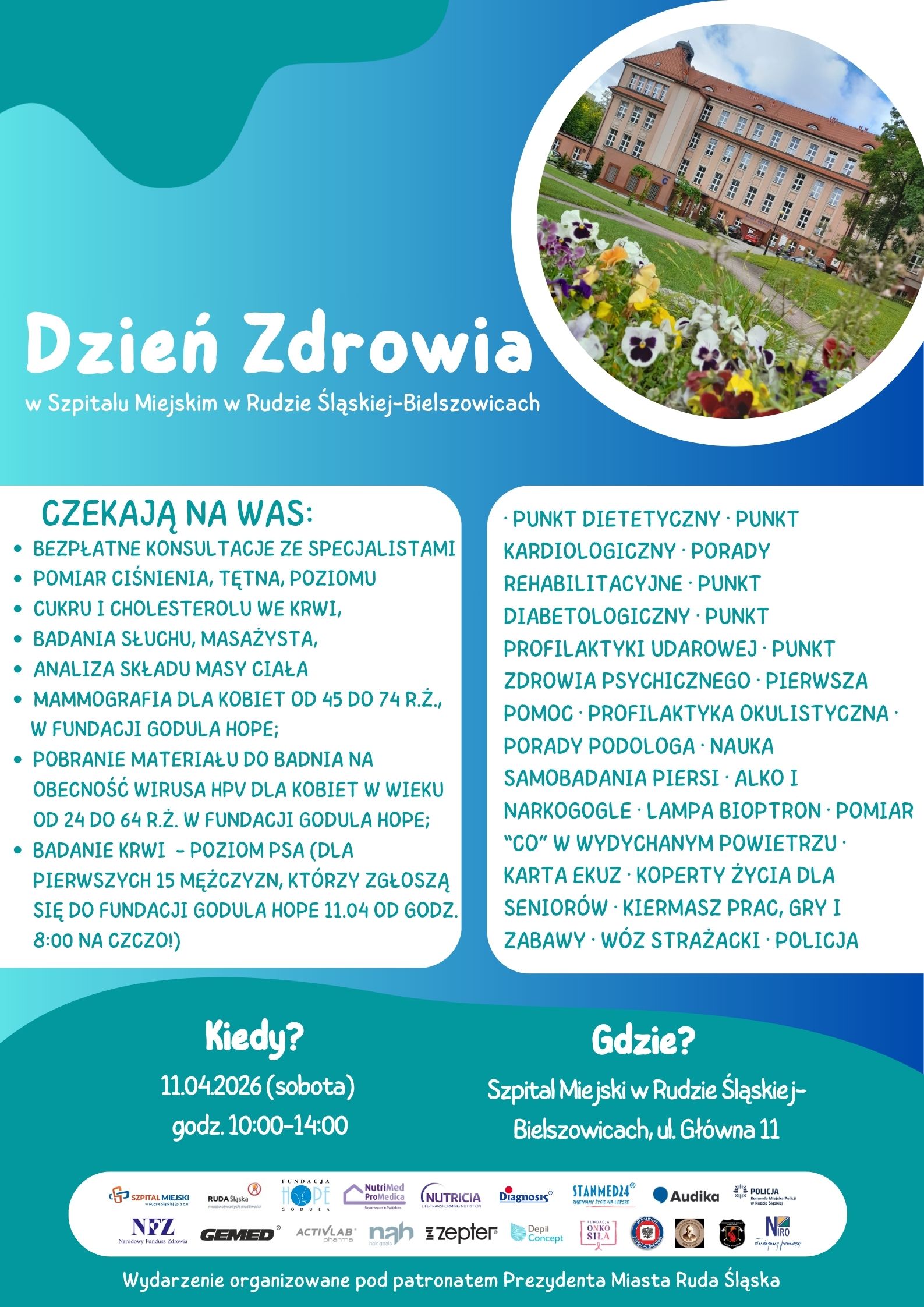 Grafika zapowiadająca Dzień Zdrowia w Szpitalu Miejskim w Rudzie Śląskiej