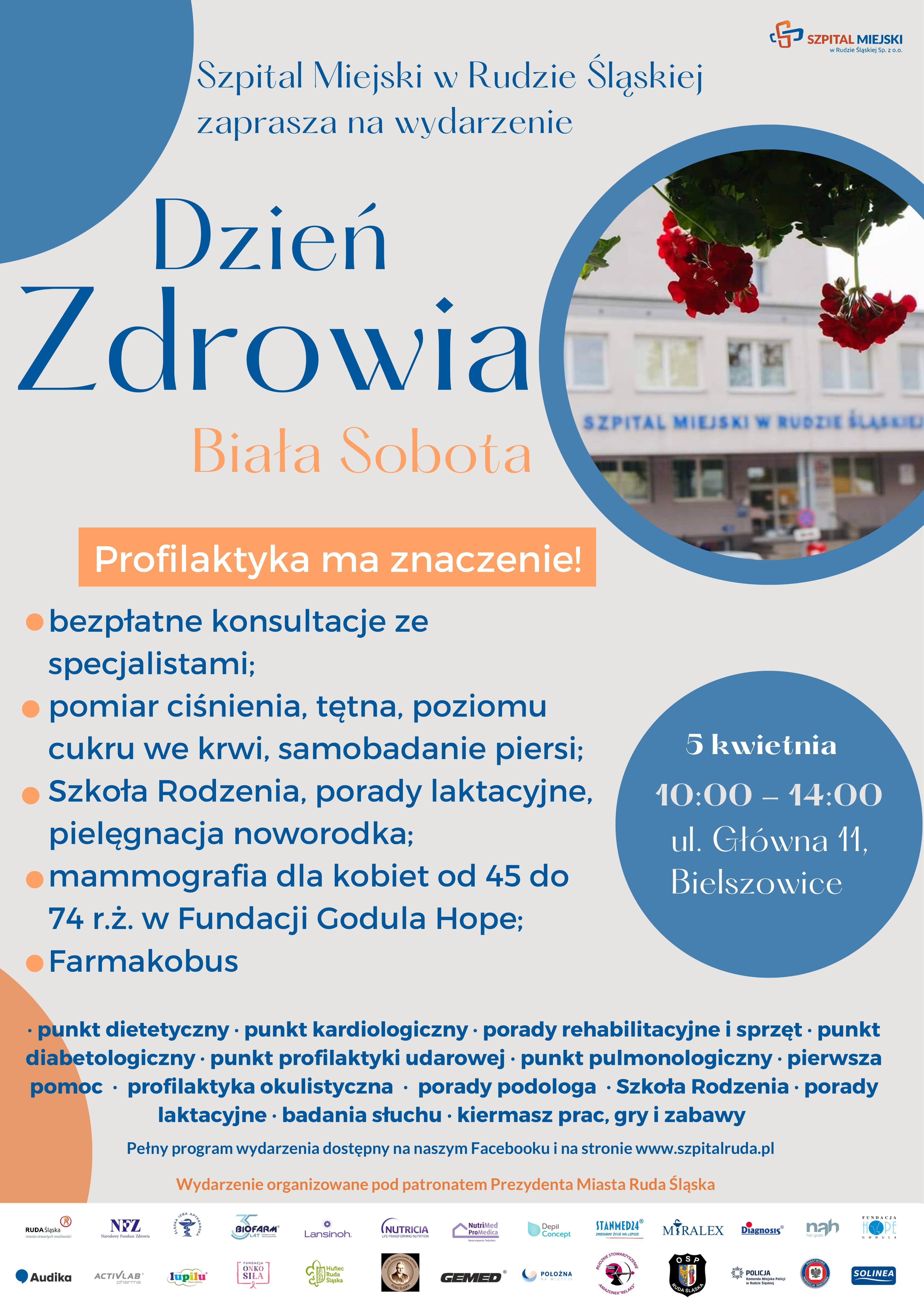 Plakat zapowiadający białą sobotę w szpitalu miejskim.