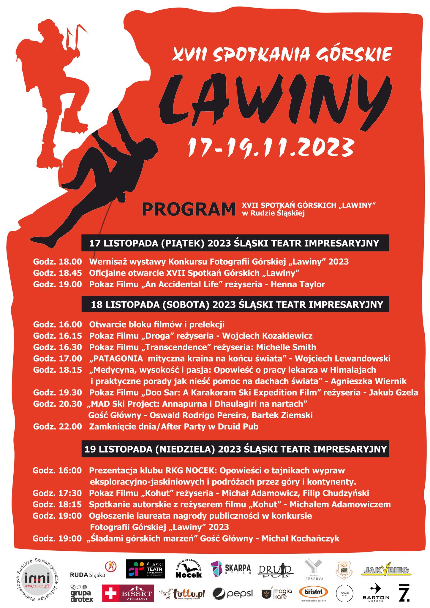 Grafika zapowiadająca festiwal Lawiny 2023.