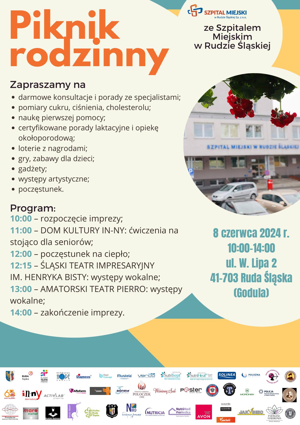 Grafika zapowiadająca piknik szpitala.