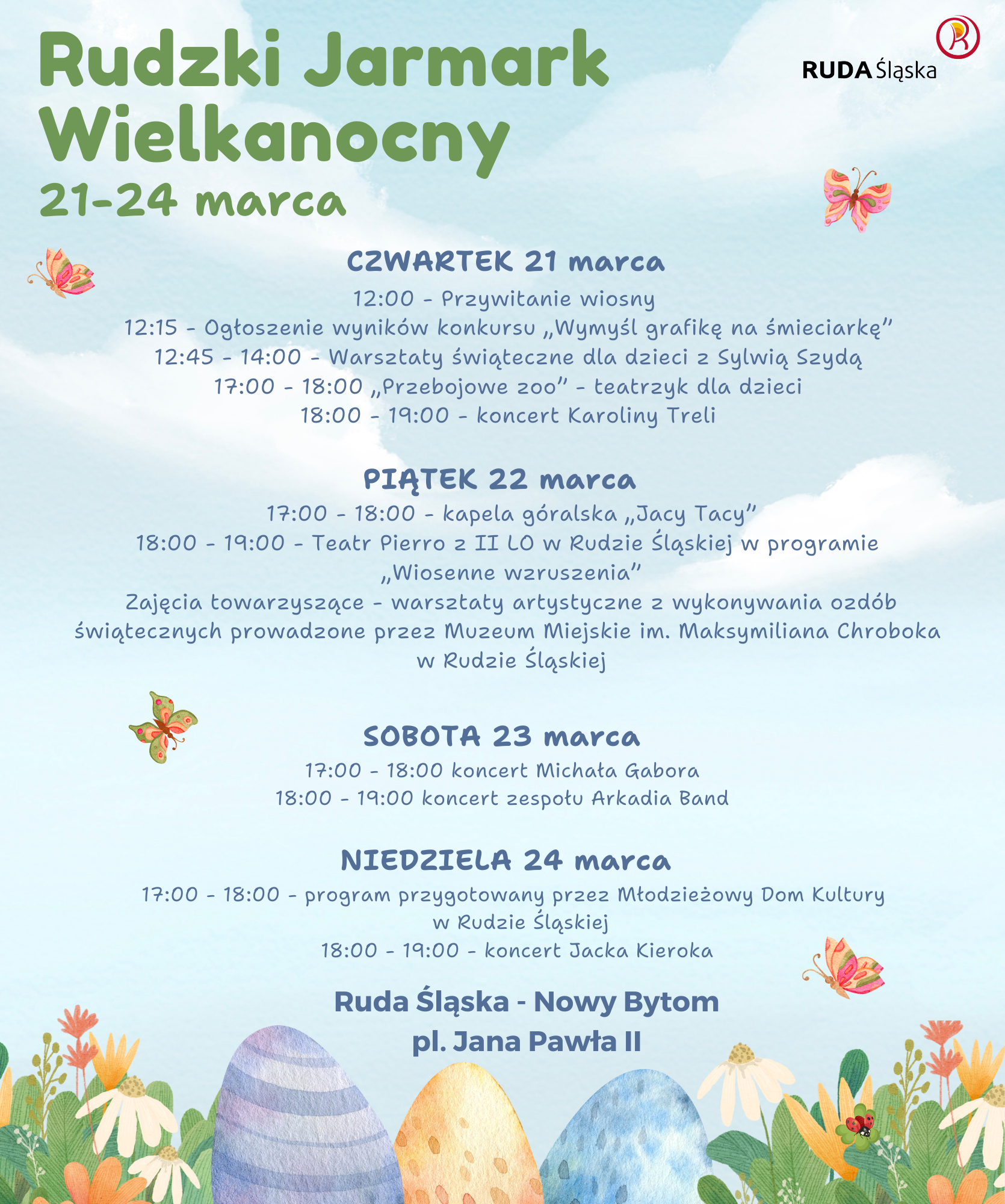 Grafika zapowiadająca jarmark wielkanocny.