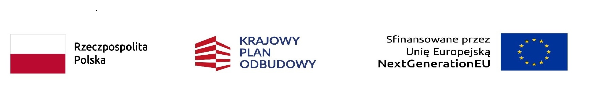 Belka z logotypami - flaga Polski, Krajowy plan odbudowy oraz flaga Unii Europejskiej.