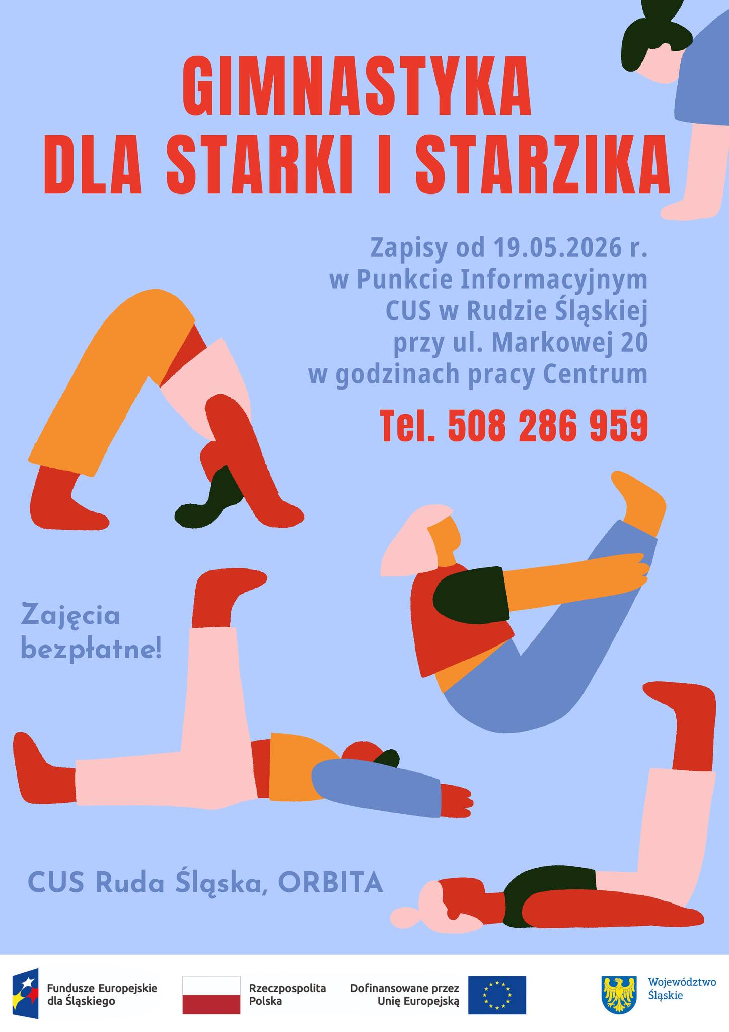 Plakat zapowiadający zajęcia z gimnastyki dla seniorów.