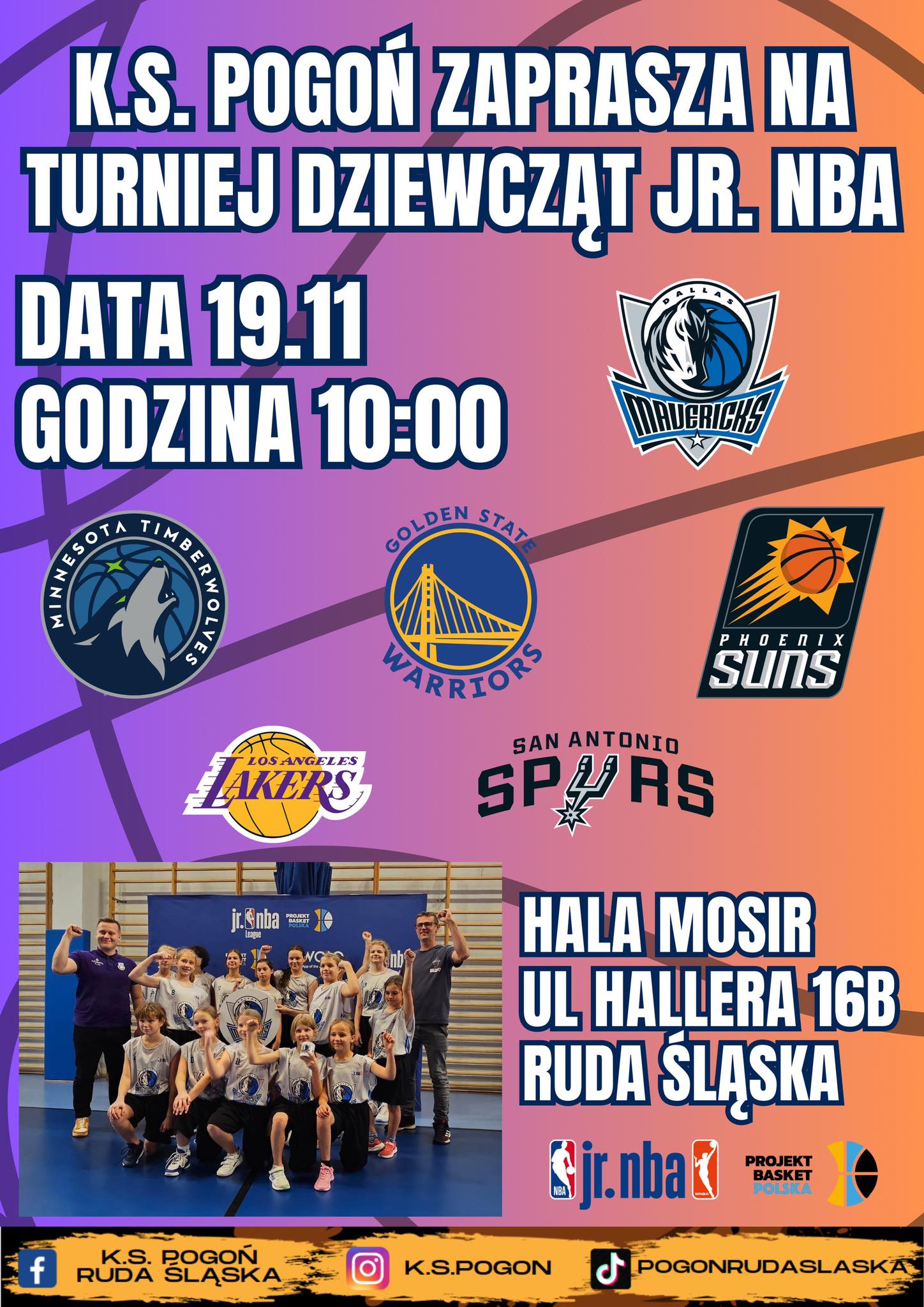 Grafika zapowiadajca turniej koszykówki w ramach projektu jr. nba