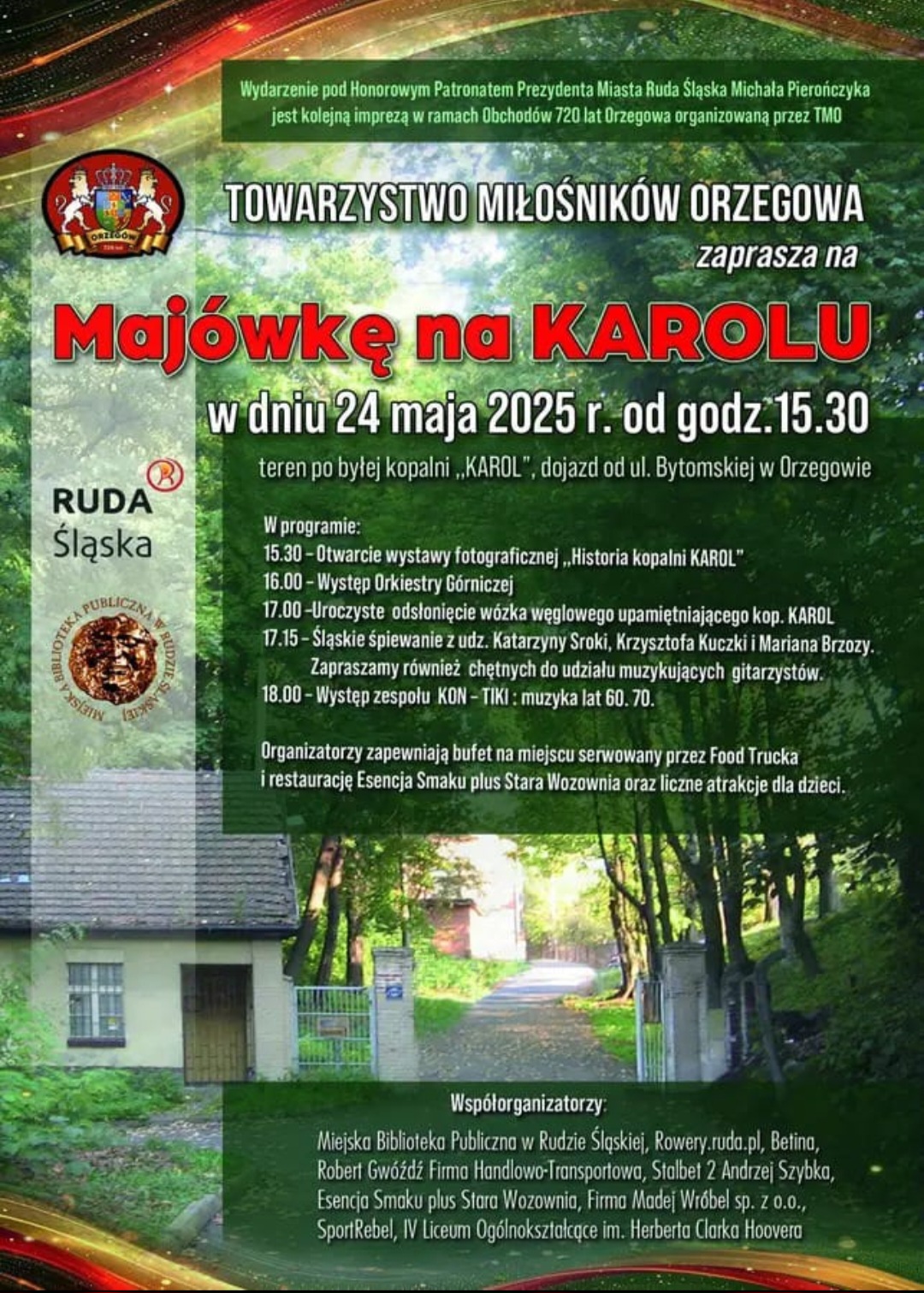 Plakat zapowiadający imprezę Majówka na Karolu 24 maja 2025 r.