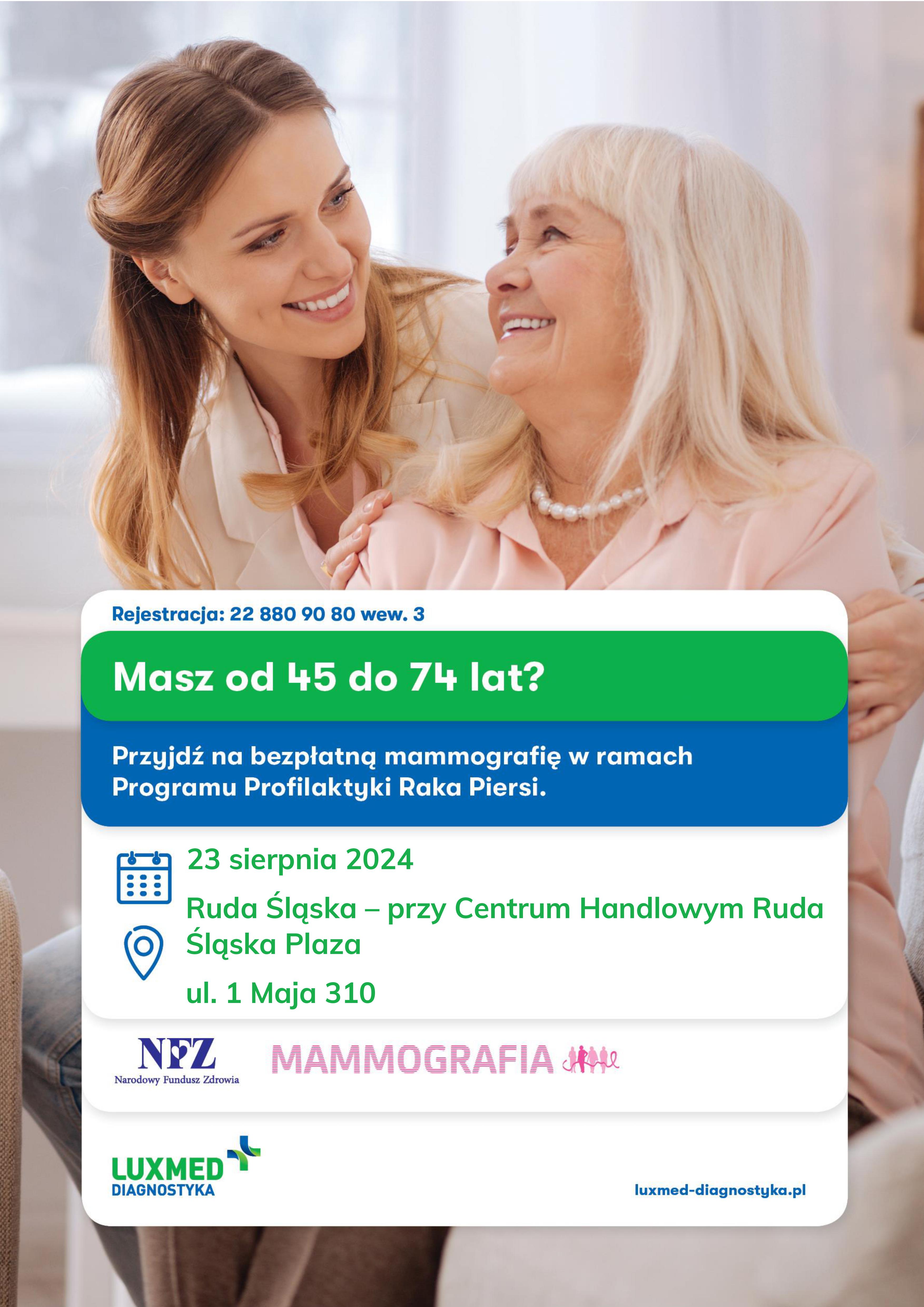 Grafika zapowiadająca mammografię w sierpniu.
