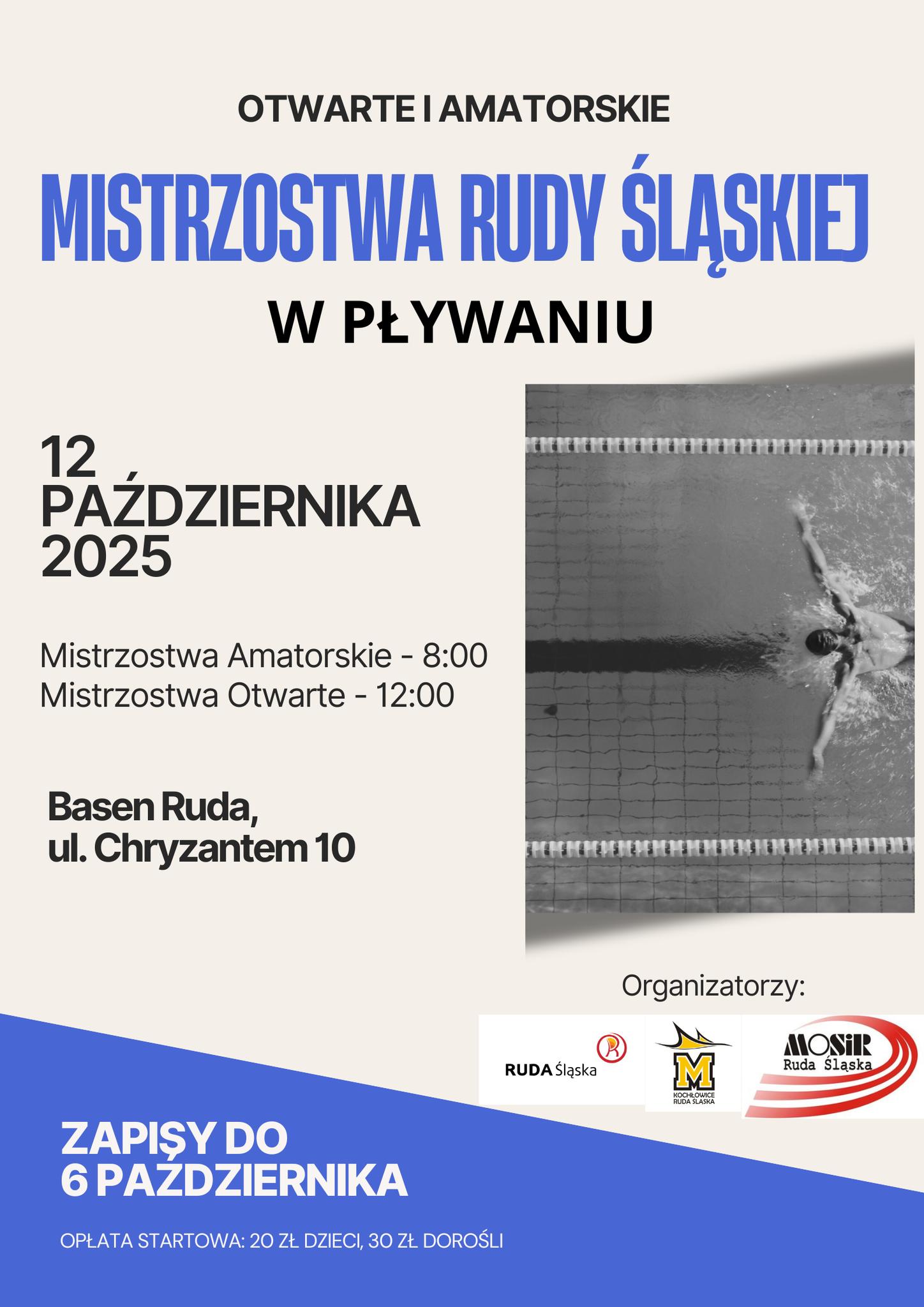Grafika zapowiadająca mistrzostwa pływania.