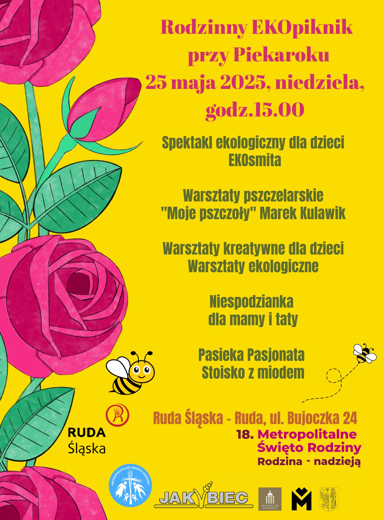 grafika zapowiadająca piknik, data, godzina i punkty programu