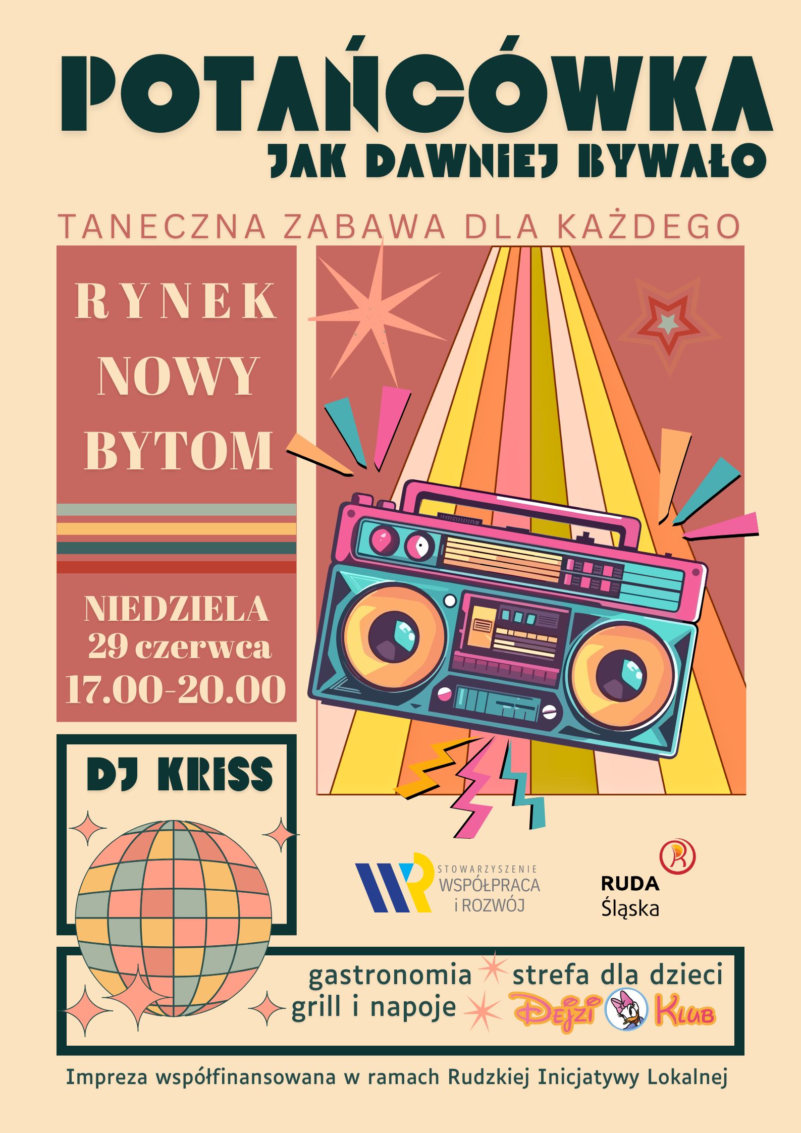 Grafika zapowiadająca potańcówkę na rynku.