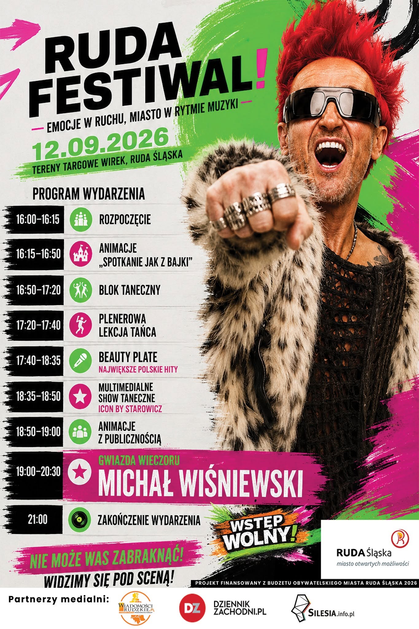 Plakat promujący Ruda Festiwal. Główna gwiazda to Michał Wiśniewski.