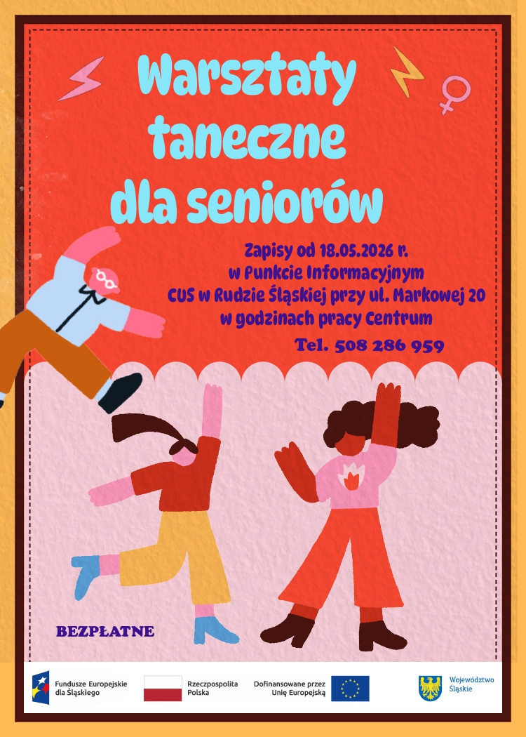 Plakat zapowiadający zajęcia taneczne dla seniorów.