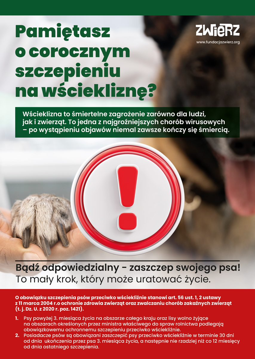 Grafika zapowiadająca szczepienia przeciwko wściekliźnie