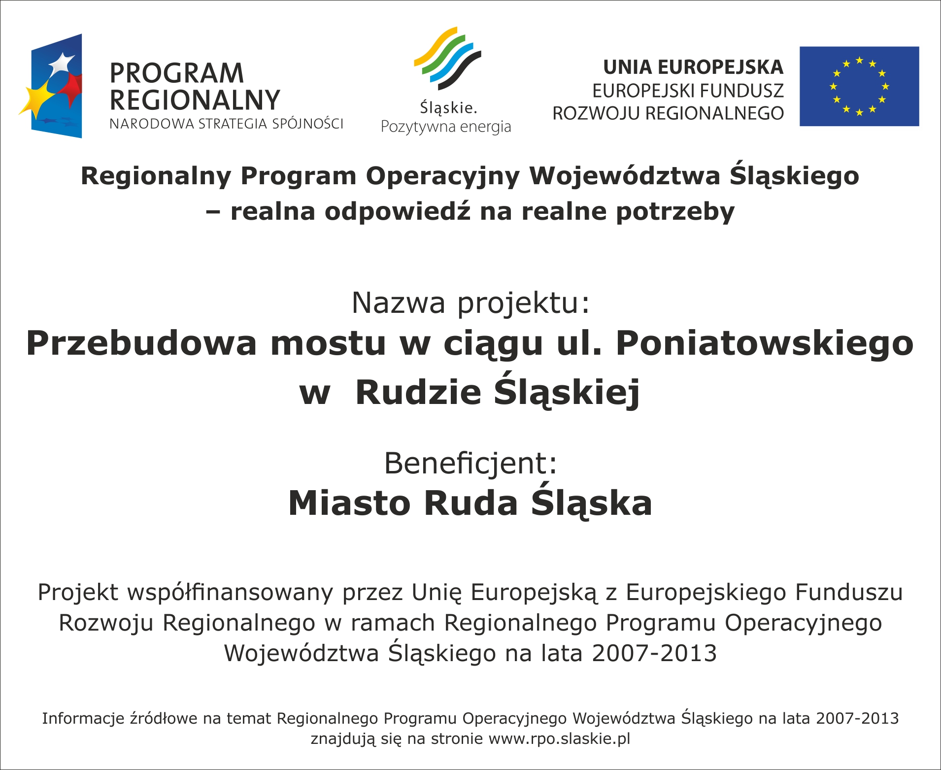 Informacja o dofinansowaniu unijnym dot. przebudowy mostu przy ul. Poniatowskiego