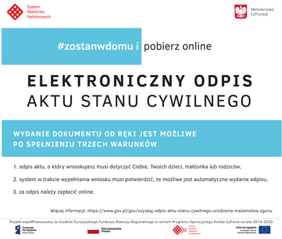 Plansza promująca elektroniczny odpis aktu stanu cywilnego