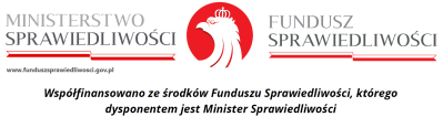 Logotyp Ministerstwo Spawiedliwości - Fundusz Sprawiedliwości, tekst 